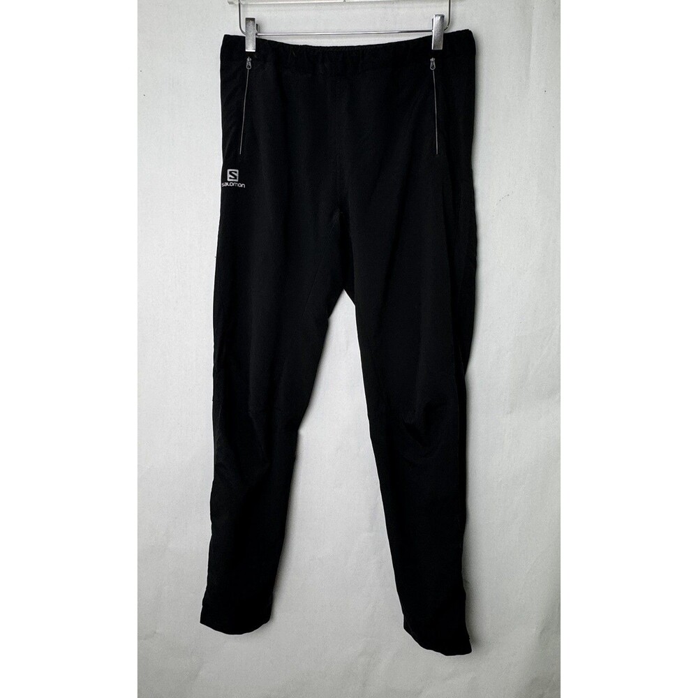 Salomon Track Pants Mens Large Black Woven Elastic Waist Ankle Zip Hiking